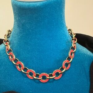 Anne Klein Gold and Coral Enamel Link Necklace